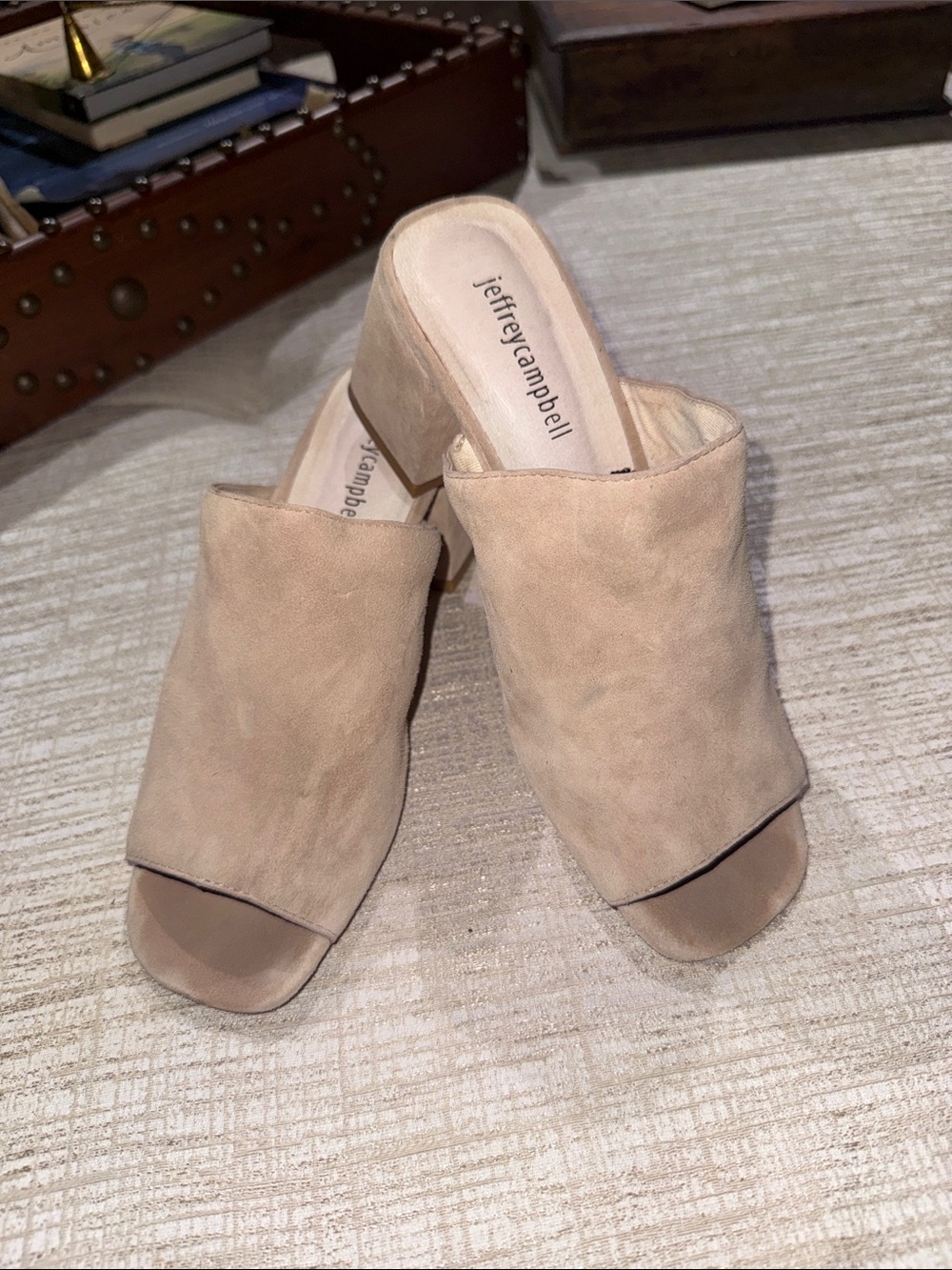 Jeffrey Campbell Taupe Suede Open-Toe Slide Mules size 7